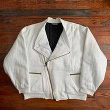 Load image into Gallery viewer, 1980s Issey Miyake White Dual Backzip Heavy Cotton Bomber Jacket with Asymmetric Closure - Size XL