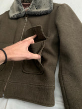 Load image into Gallery viewer, 1990s Katharine Hamnett Cropped Dark Khaki Wool Jacket with Fur Collar - Size M