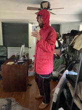 Load image into Gallery viewer, 1990s Armani Textured Iridescent Red Nylon Military Parka with Roll Hood - Size XL