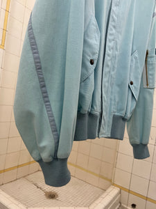 1980s Armani Baby Blue Light Cotton Cropped Bomber with Tonal Piping - Size L