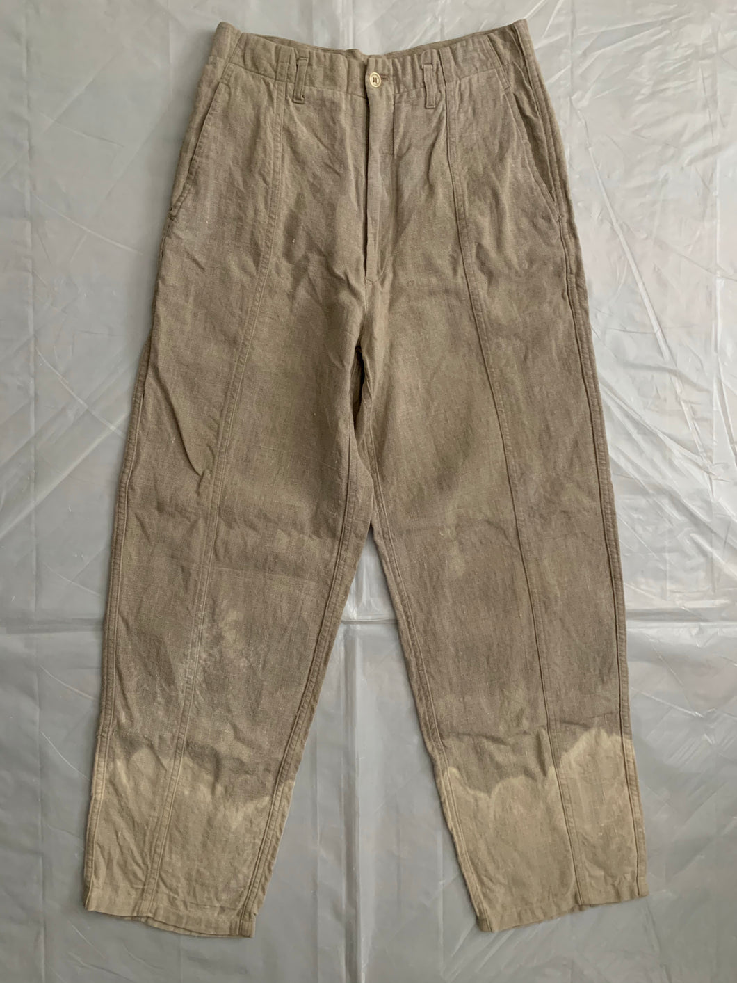 1980s CDGH Linen Trousers with Bleach Dyed Hems - Size S