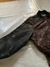 Load image into Gallery viewer, 1990s Armani Cropped Leather Bomber Jacket with Exaggerated Ribbing Hem - Size M
