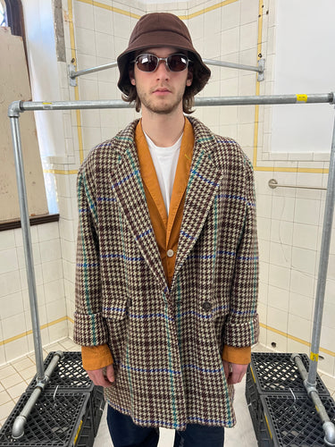 1980s Armani Multi Colored Houndstooth Wool Coat - Size M