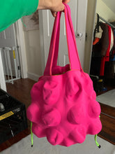 Load image into Gallery viewer, ss2004 Issey Miyake Futuristic Deformed Pink Neoprene Backpack / Tote Bag with Transparent Piping Trim - Size OS