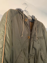 Load image into Gallery viewer, 1990s Armani Olive Nylon Bomber Jacket with Removable Hood - Size S