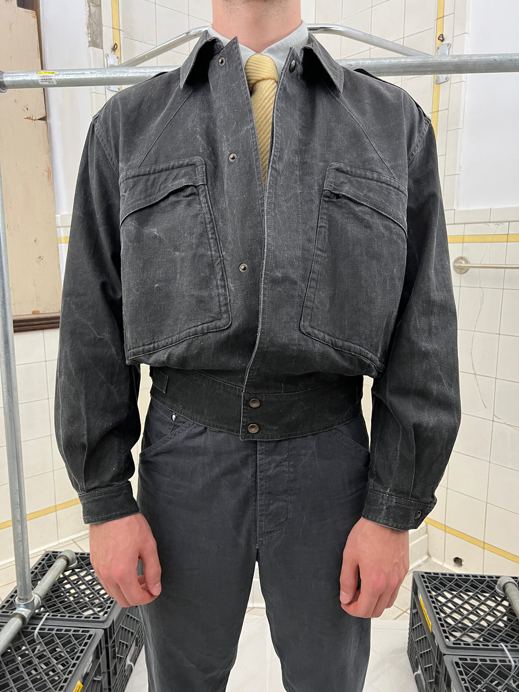 1980s Armani Cropped Waxed Linen Military Blouson - Size S