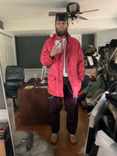 Load image into Gallery viewer, 1990s Armani Textured Iridescent Red Nylon Military Parka with Roll Hood - Size XL