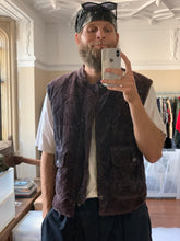 Load image into Gallery viewer, 1990s Armani Modular Hunting Jacket with Faded Purple Corduroy Base and Red Quilted Nylon Sleeves - Size L