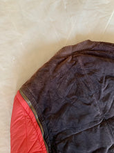 Load image into Gallery viewer, 1990s Armani Modular Hunting Jacket with Faded Purple Corduroy Base and Red Quilted Nylon Sleeves - Size L