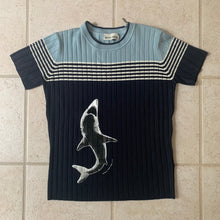Load image into Gallery viewer, ss1999 Dexter Wong Knitted Short Sleeve Shirt with Great White Shark Print - Size S