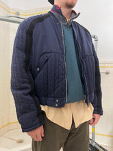 Load image into Gallery viewer, 1980s Armani Padded Navy Cropped Bomber with Black Contrast Trim Detailing - Size L