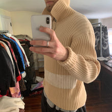 Load image into Gallery viewer, 1990s Yohji Yamamoto Hand Painted White Stripe Beige Wool Sweater - Size M