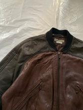 Load image into Gallery viewer, 1990s Armani Cropped Leather Bomber Jacket with Exaggerated Ribbing Hem - Size M