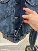 Load image into Gallery viewer, 1980s Armani Cropped Denim Bomber Jacket with Oriental Tiger Backpatch - Size L