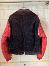 Load image into Gallery viewer, 1990s Armani Modular Hunting Jacket with Faded Purple Corduroy Base and Red Quilted Nylon Sleeves - Size L