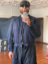 Load image into Gallery viewer, 1980s Armani Heavy Navy Cotton Cropped Bomber with Black Contrast Trim Detailing - Size XL