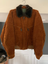 Load image into Gallery viewer, 1990s Armani Burnt Orange Corduroy B-15 Bomber Jacket with Removable Fur Collar and Articulated Shoulder Gusset - Size XL