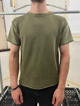Load image into Gallery viewer, 2000s Mandarina Duck Khaki Green Knit Tee with Jersey Sleeves - Size M