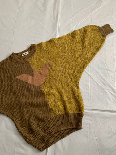 1980s Armani Batwing Two Tone Mohair Sweater with Brown Leather Eagle Patch - Size M