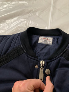 1980s Armani Heavy Navy Cotton Cropped Bomber with Black Contrast Trim Detailing - Size XL