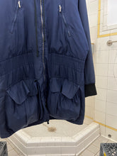 Load image into Gallery viewer, 1990s Katharine Hamnett Navy Silk Hooded Parka with Articulated Ribbed Cuffs - Size M