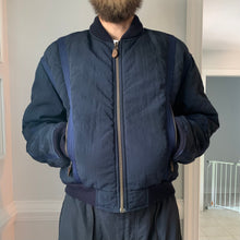 Load image into Gallery viewer, 1990s Armani Textured Nylon Bomber with Blue Contrast Seam Detail - Size XL