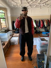 Load image into Gallery viewer, 1990s Armani Modular Hunting Jacket with Faded Purple Corduroy Base and Red Quilted Nylon Sleeves - Size L