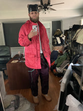 Load image into Gallery viewer, 1990s Armani Textured Iridescent Red Nylon Military Parka with Roll Hood - Size XL