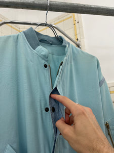 1980s Armani Baby Blue Light Cotton Cropped Bomber with Tonal Piping - Size L