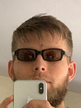 Load image into Gallery viewer, 2000s Yohji Yamamoto Black Rectangular Sunglasses with Vibrant Red Wiring - Size OS
