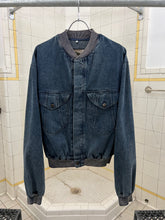 Load image into Gallery viewer, 1980s Armani Cropped Denim Bomber Jacket with Oriental Tiger Backpatch - Size L