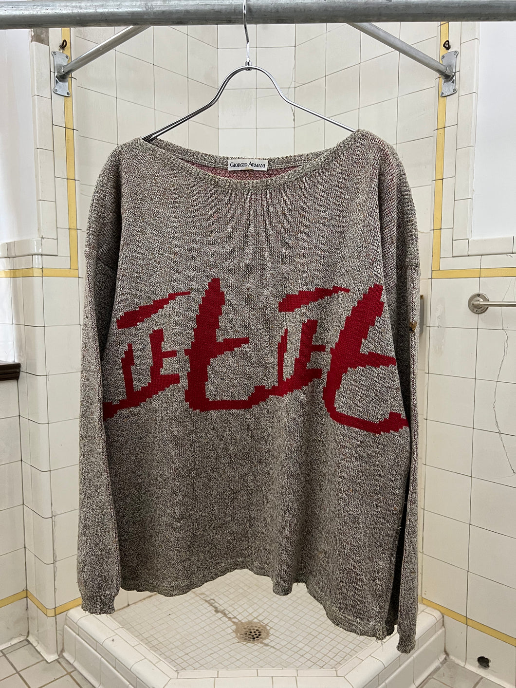 1980s Armani Calligraphy Intarsia Knit Sweater - Size XL