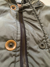 Load image into Gallery viewer, 1990s Armani Olive Nylon Bomber Jacket with Removable Hood - Size S