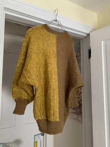 1980s Armani Batwing Two Tone Mohair Sweater with Brown Leather Eagle Patch - Size M
