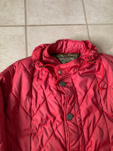 Load image into Gallery viewer, 1990s Armani Textured Iridescent Red Nylon Military Parka with Roll Hood - Size XL