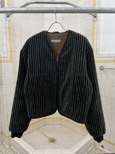 1980s Armani Thick Corduroy Cardigan Jacket with Fleece Lining - Size L