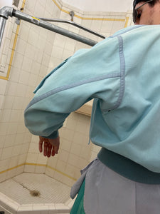1980s Armani Baby Blue Light Cotton Cropped Bomber with Tonal Piping - Size L