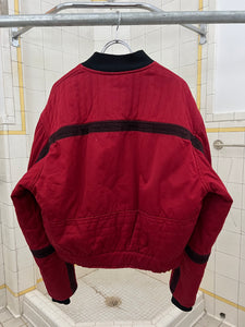 1980s Armani Heavy Red Cotton Cropped Bomber with Black Contrast Trim Detailing - Size XL