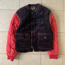 Load image into Gallery viewer, 1990s Armani Modular Hunting Jacket with Purple Corduroy Base and Red Quilted Nylon Sleeves - Size L