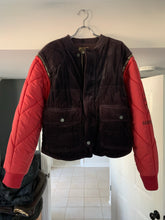 Load image into Gallery viewer, 1990s Armani Modular Hunting Jacket with Purple Corduroy Base and Red Quilted Nylon Sleeves - Size L