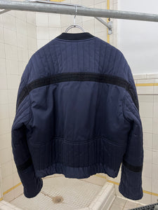 1980s Armani Padded Navy Cropped Bomber with Black Contrast Trim Detailing - Size L