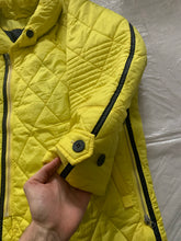 Load image into Gallery viewer, aw1993 Issey Miyake Quilted Yellow Nylon Moto Parka with Wrap Neck and Packable Hood - Size L