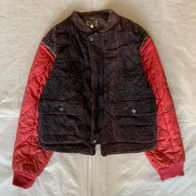 Load image into Gallery viewer, 1990s Armani Modular Hunting Jacket with Faded Purple Corduroy Base and Red Quilted Nylon Sleeves - Size L