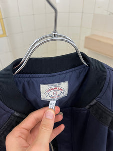 1980s Armani Padded Navy Cropped Bomber with Black Contrast Trim Detailing - Size L