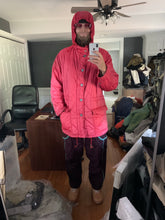 Load image into Gallery viewer, 1990s Armani Textured Iridescent Red Nylon Military Parka with Roll Hood - Size XL