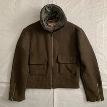 Load image into Gallery viewer, 1990s Katharine Hamnett Cropped Dark Khaki Wool Jacket with Fur Collar - Size M