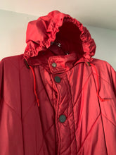 Load image into Gallery viewer, 1990s Armani Textured Iridescent Red Nylon Military Parka with Roll Hood - Size XL