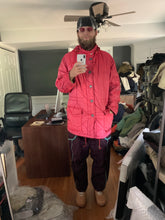 Load image into Gallery viewer, 1990s Armani Textured Iridescent Red Nylon Military Parka with Roll Hood - Size XL
