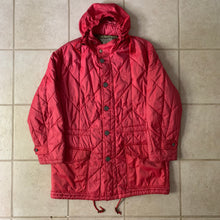 Load image into Gallery viewer, 1990s Armani Textured Iridescent Red Nylon Military Parka with Roll Hood - Size XL