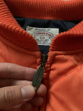 Load image into Gallery viewer, 1990s Armani Cropped Quilted Chevron Iridescent Orange Bomber Jacket - Size L